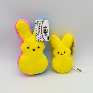 2 Peeps Plush Bunnies Multicolor 9” & Yellow 6” Easter Bunny Toy New